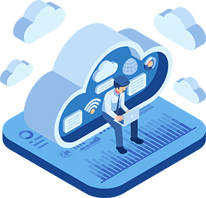 Isometric Businessman Using Laptop Working on Cloud SMALL