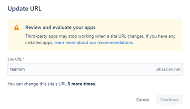 Atlassian Update URL Dialog Box